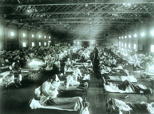 사진 설명 : 스페인 독감 유행 당시의 병원 풍경, 출처 위키피디아